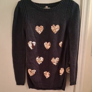 LC Lauren Conrad Black Sweater with Gold Sequin Hearts